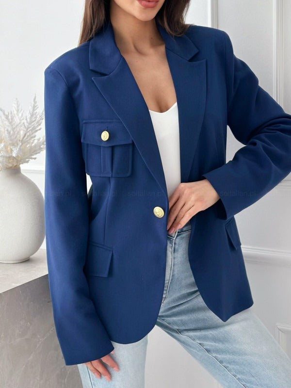 Heidi-Mode | Blazer Tailliertes Fit Wollmischung Doppelreihig Mit Revers Langarm