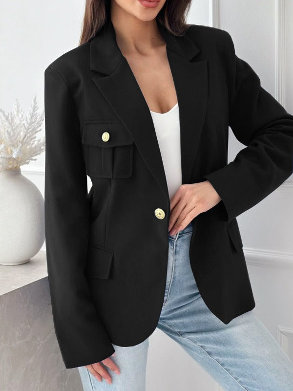 Heidi-Mode | Blazer Tailliertes Fit Wollmischung Doppelreihig Mit Revers Langarm