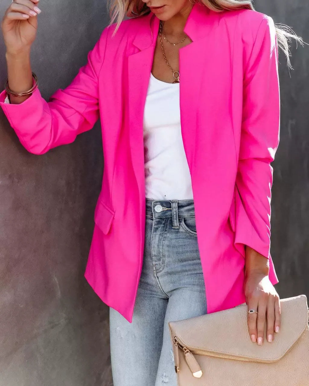 Heidi-Mode | Blazer Slim Fit Revers Ein Knopf Strukturiertes Gewebe Design