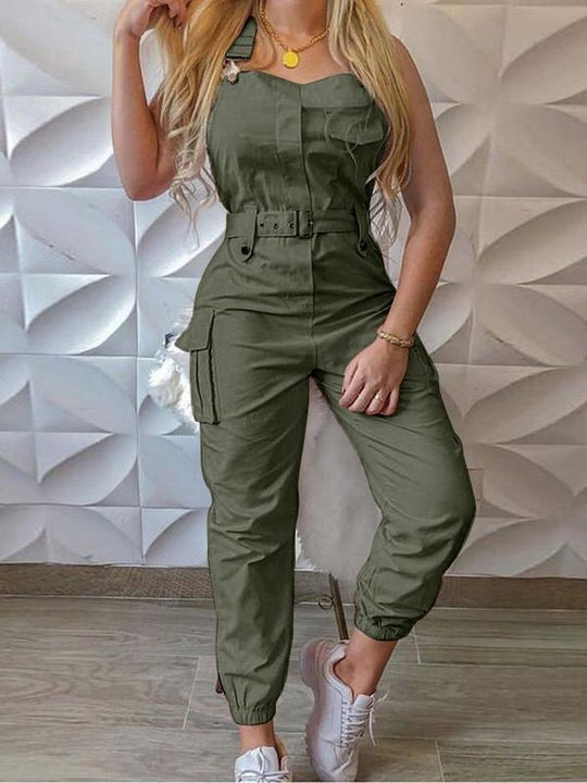 Heidi-Mode | Damen Jumpsuits Werkzeuggürtel Ärmellos Träger Einfach Rückhaltung Fuß Jumpsuit
