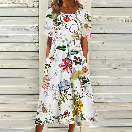 Heidi | Schickes weißes Kleid mit Blumenprint