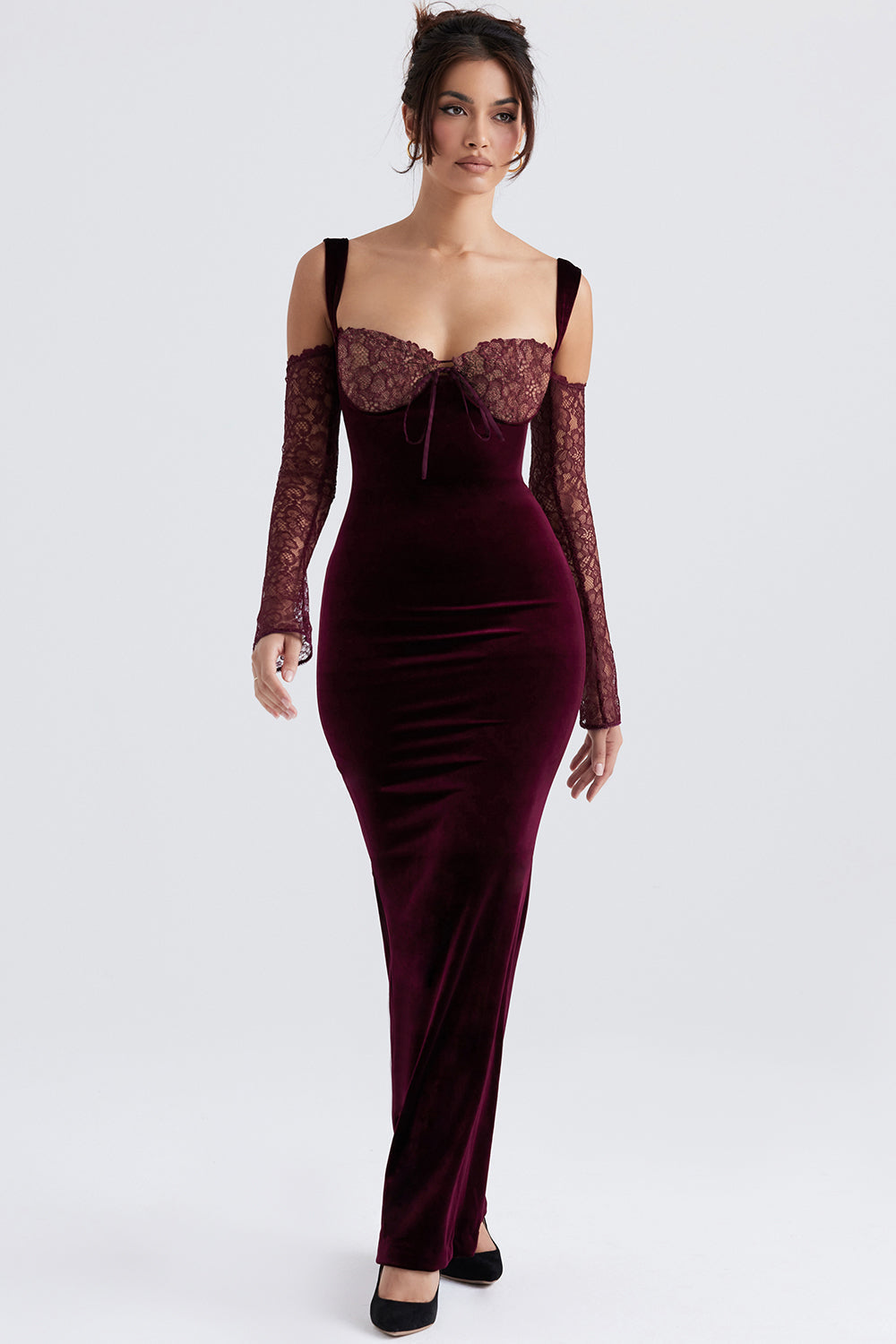 Heidi-Mode | Schwarze Kirschen Samt Maxi Kleid