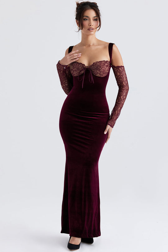 Heidi-Mode | Schwarze Kirschen Samt Maxi Kleid