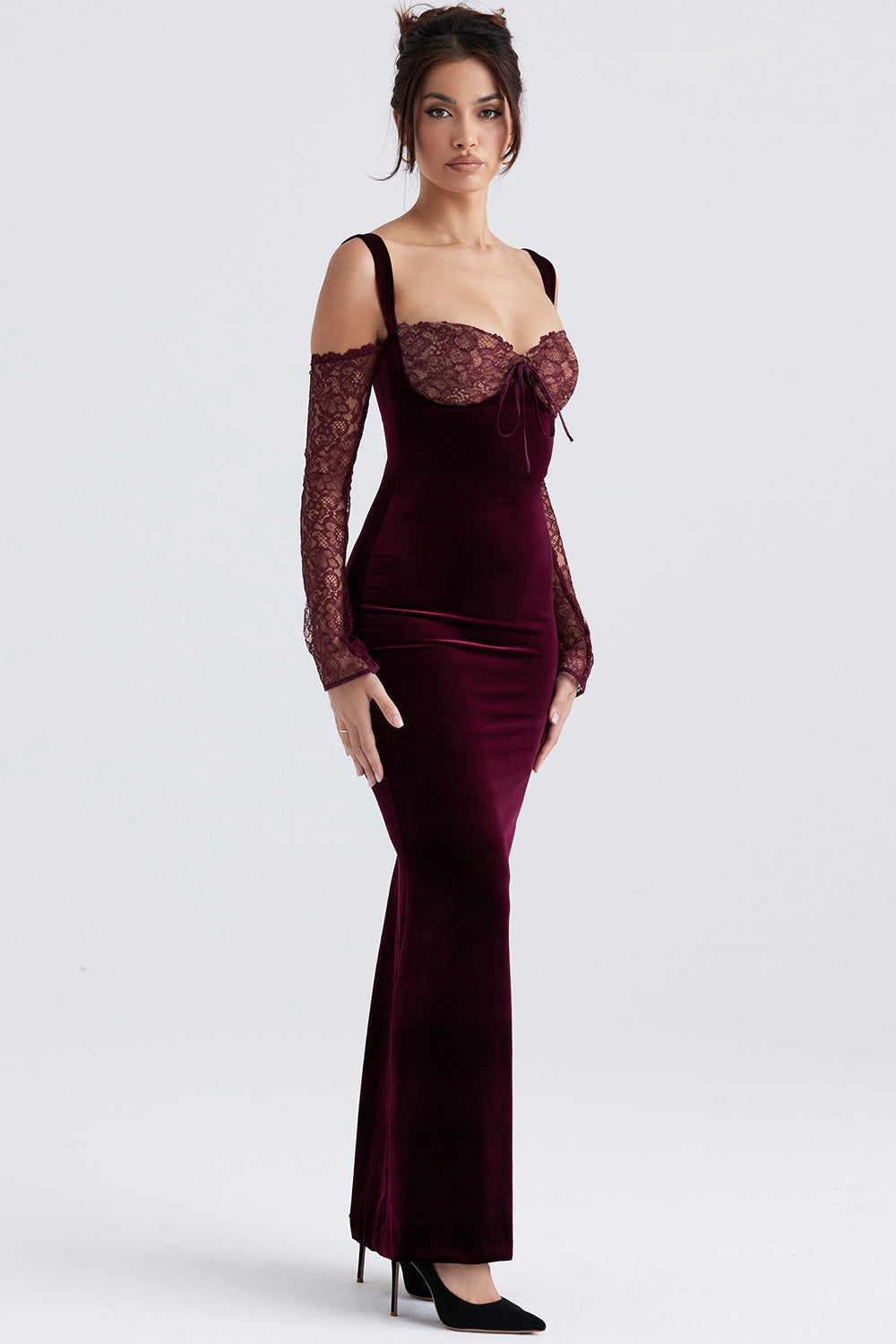 Heidi-Mode | Schwarze Kirschen Samt Maxi Kleid