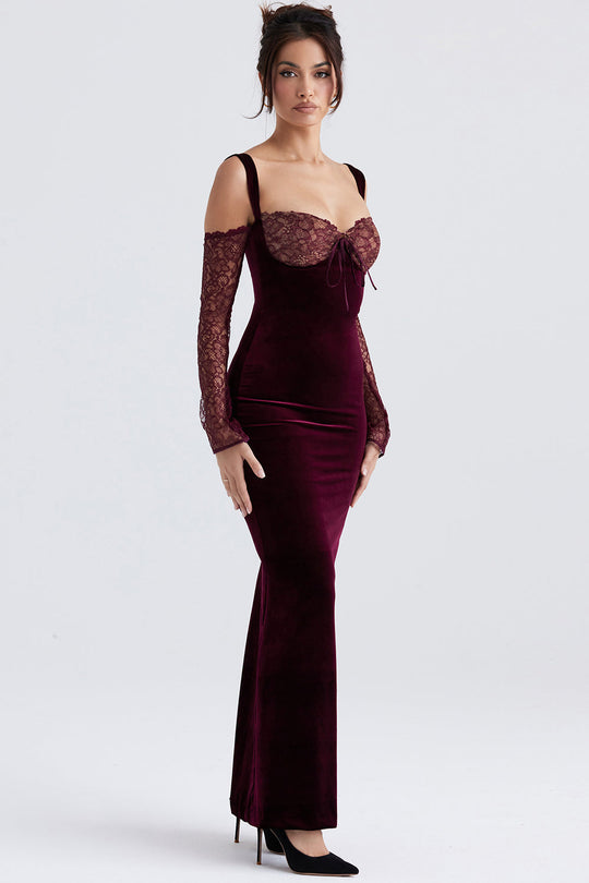 Heidi-Mode | Schwarze Kirschen Samt Maxi Kleid