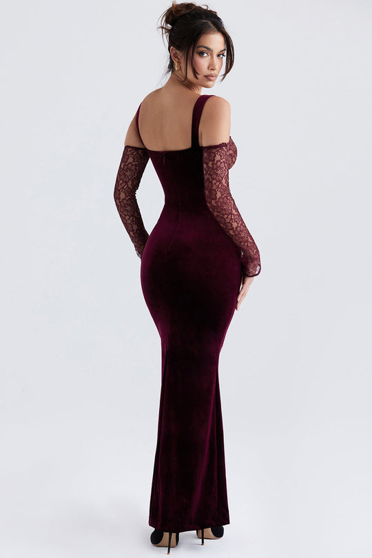 Heidi-Mode | Schwarze Kirschen Samt Maxi Kleid