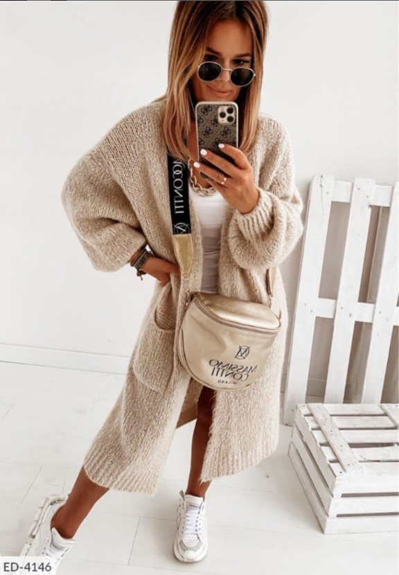 Heidi-Mode | Damen Lange Strickweste mit Taschen