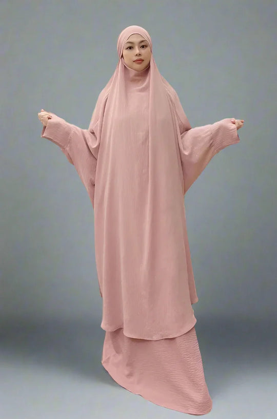 Heidi-Mode | 2 Teiliges Set Winkle Jilbab Abaya Kleid Halal Bede Kleid