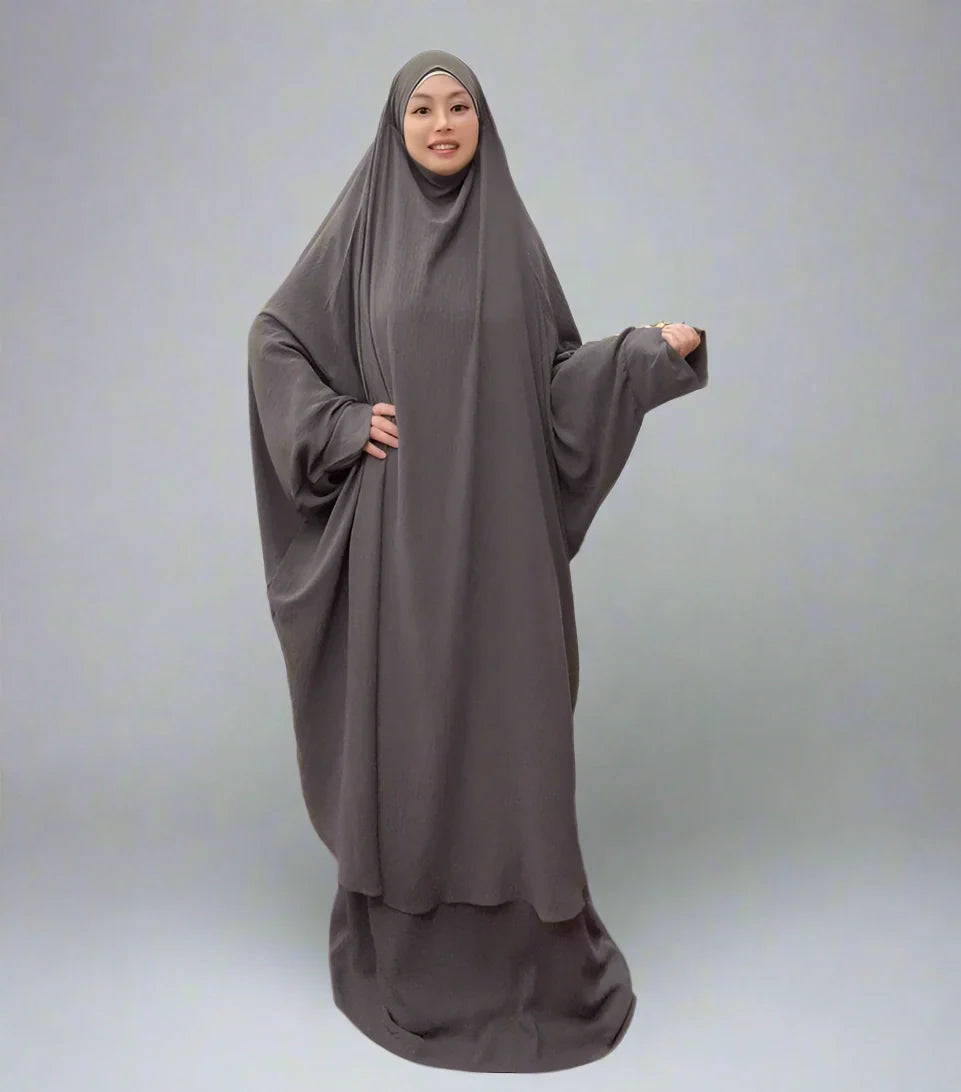 Heidi-Mode | 2 Teiliges Set Winkle Jilbab Abaya Kleid Halal Bede Kleid