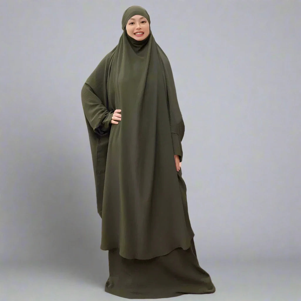 Heidi-Mode | 2 Teiliges Set Winkle Jilbab Abaya Kleid Halal Bede Kleid