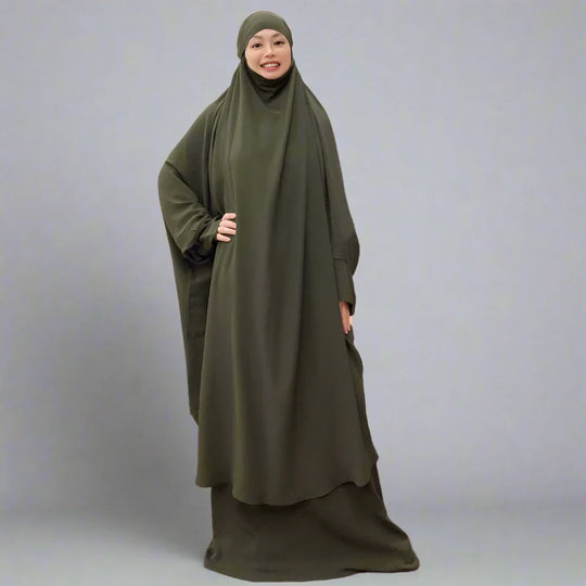 Heidi-Mode | 2 Teiliges Set Winkle Jilbab Abaya Kleid Halal Bede Kleid