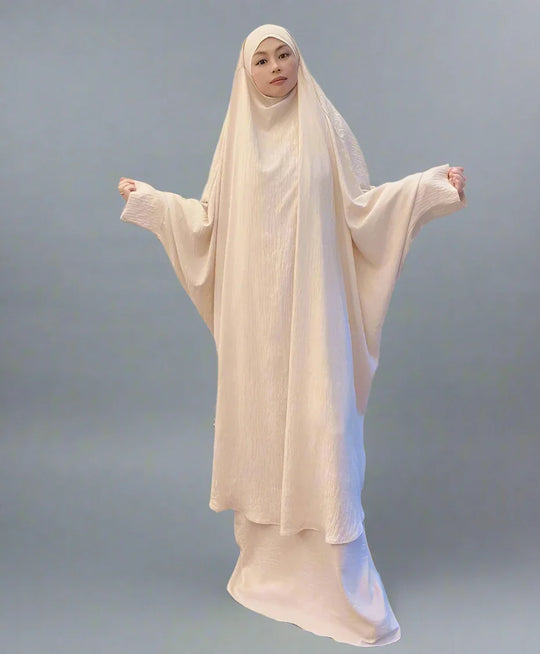 Heidi-Mode | 2 Teiliges Set Winkle Jilbab Abaya Kleid Halal Bede Kleid