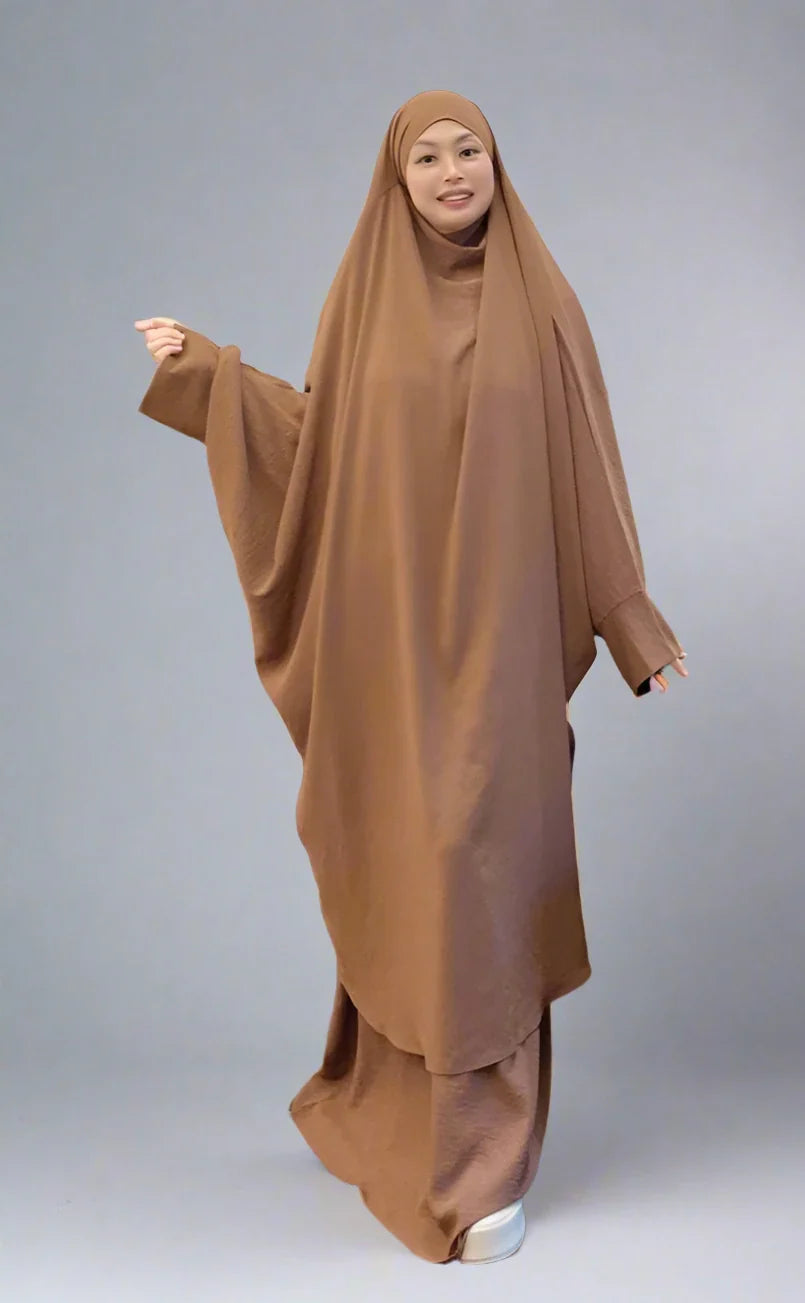 Heidi-Mode | 2 Teiliges Set Winkle Jilbab Abaya Kleid Halal Bede Kleid