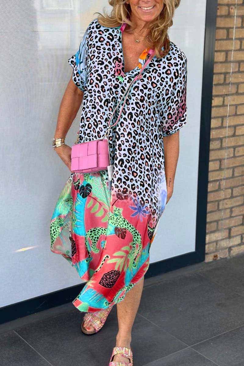 PHOEBE-LÄSSIGES KLEID MIT LEOPARDENPRINT UND KURZEN ÄRMELN