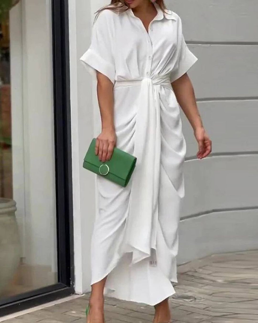 Heidi-Mode | Mode Revers Schnalle Hohe Taille Hemdkleid
