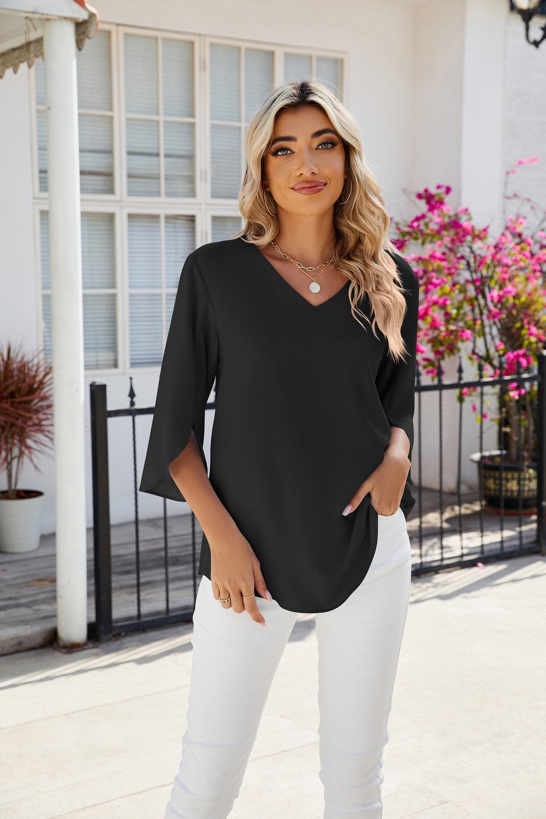 Heidi-Mode | Elegante V-ausschnitt Bluse Damen