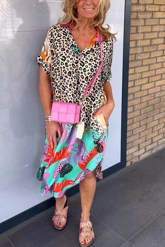 PHOEBE-LÄSSIGES KLEID MIT LEOPARDENPRINT UND KURZEN ÄRMELN