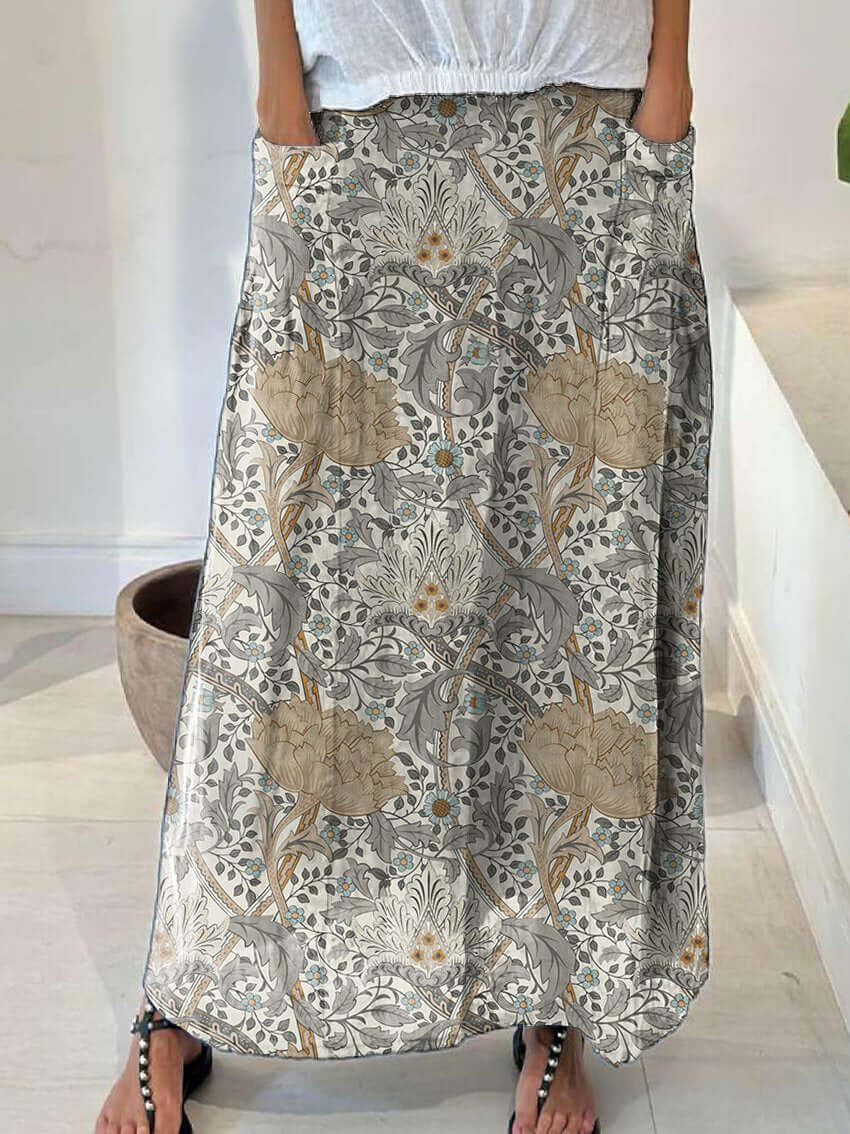 Heidi-Mode | Florale Art Nouveau Leinen Taschenrock