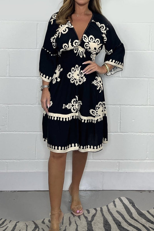 Comfy Jurk met V-hals print