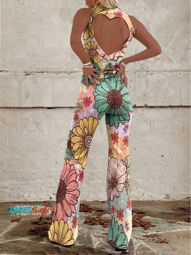 Heidi-Mode | Floral Art Denim Jumpsuit