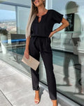 Heidi-Mode - Eleganter V-Ausschnitt Jumpsuit mit Gürtel für Damen
