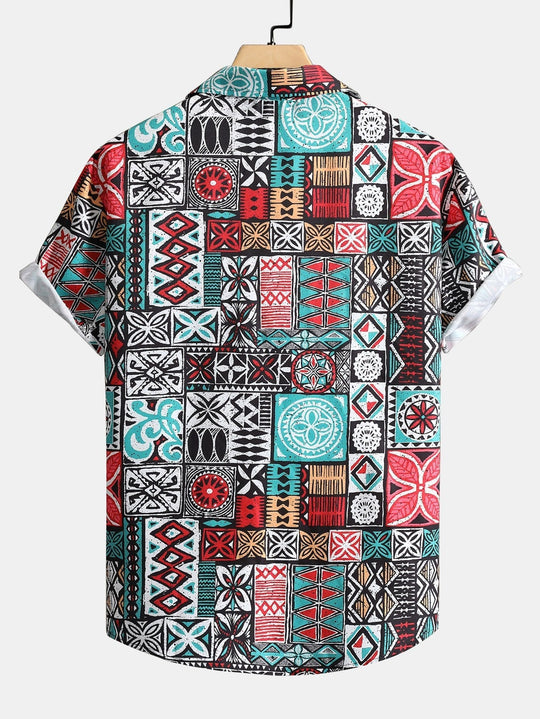 Patchwork Print Button Up Hemd