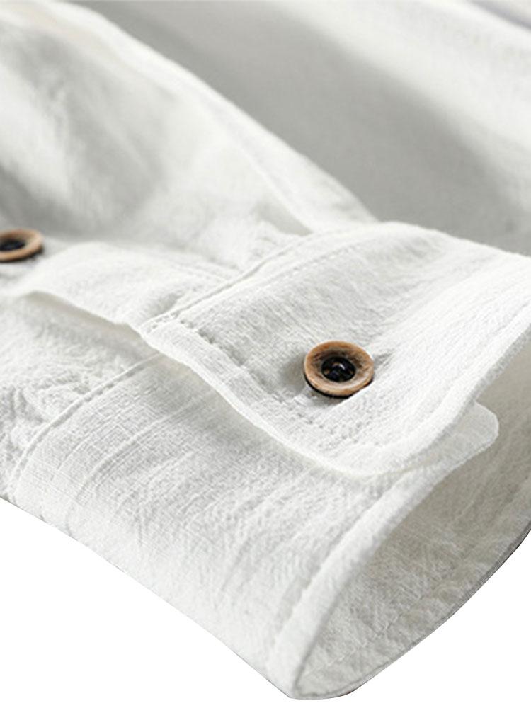 Sleeve Linen and Cotton Blend Button Up Shirt & Linen Cotton Blend Cropped Pants
