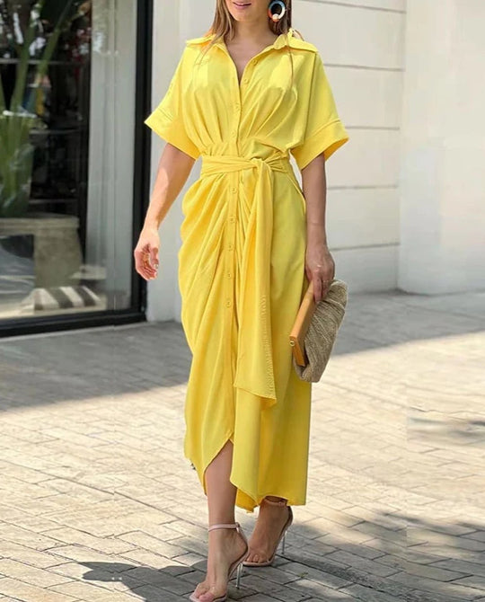 Heidi-Mode | Mode Revers Schnalle Hohe Taille Hemdkleid