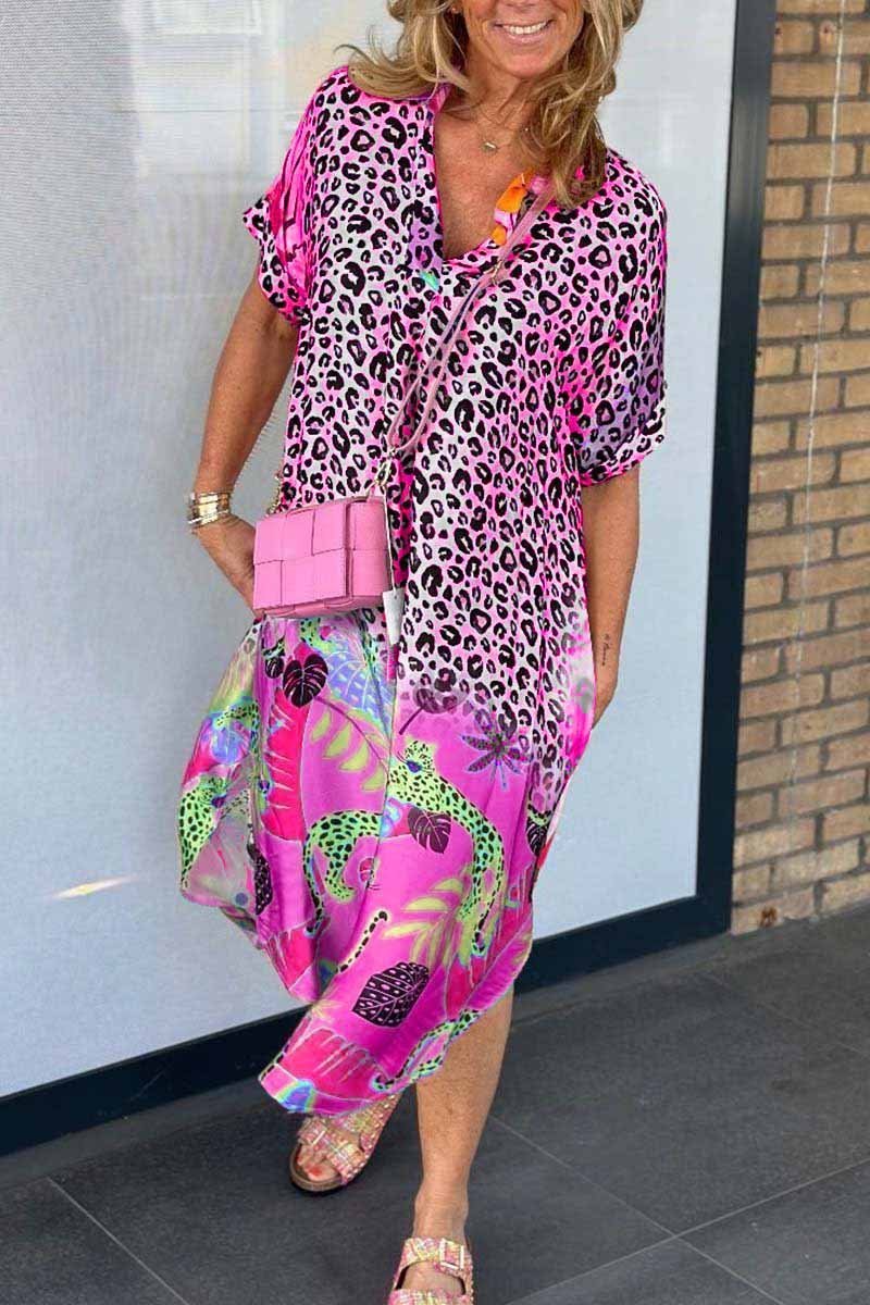 PHOEBE-LÄSSIGES KLEID MIT LEOPARDENPRINT UND KURZEN ÄRMELN