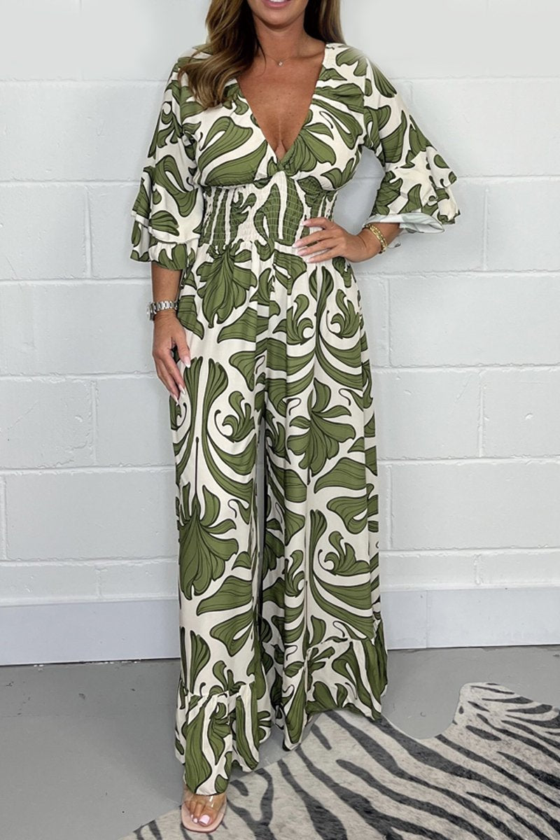 Bedruckter Jumpsuit mit V-Ausschnitt