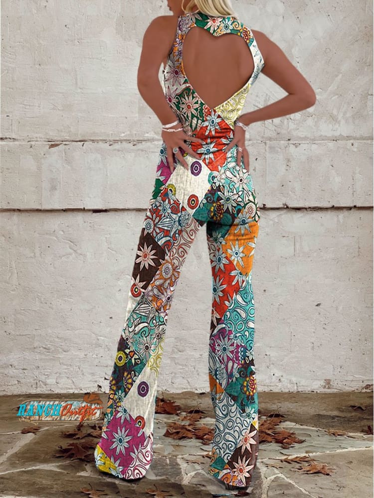 Heidi-Mode | Floral Gespalten Denim Jumpsuit