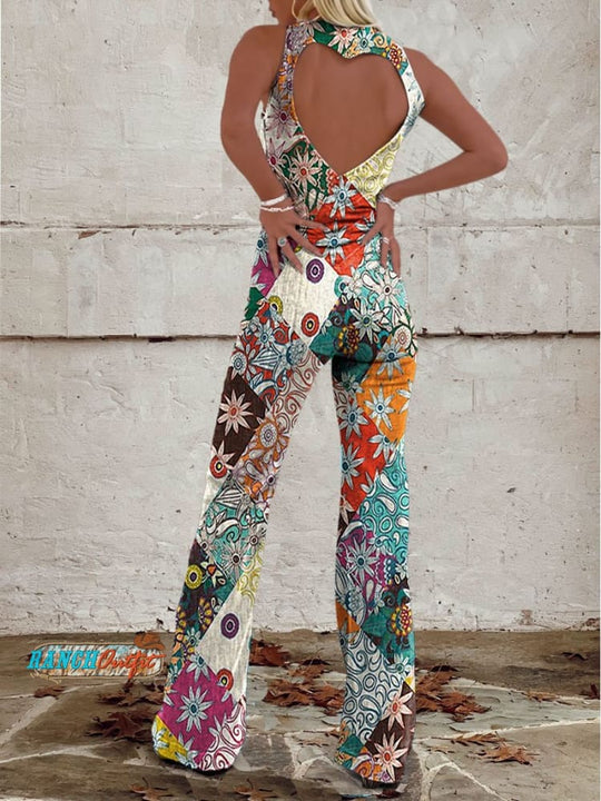 Heidi-Mode | Floral Gespalten Denim Jumpsuit