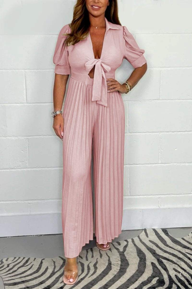 Heidi-Mode | Plissierter Jumpsuit mit Kurzen Ärmeln