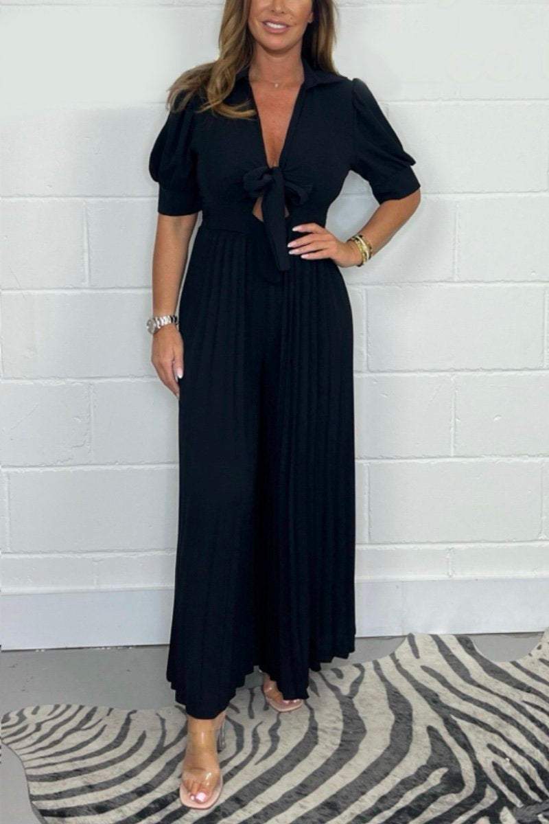 Heidi-Mode | Plissierter Jumpsuit mit Kurzen Ärmeln