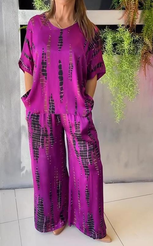 Heidi-Mode | Satin Set mit Rundem Ausschnitt