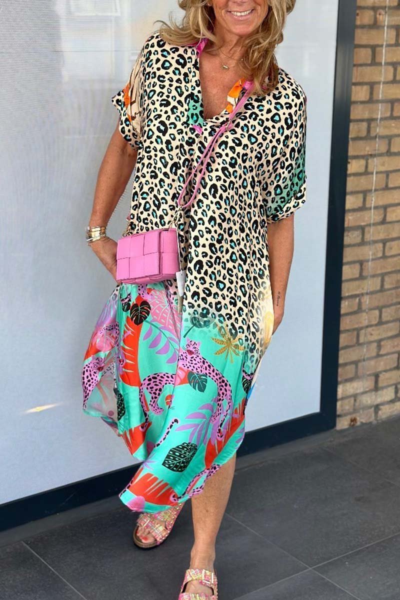PHOEBE-LÄSSIGES KLEID MIT LEOPARDENPRINT UND KURZEN ÄRMELN
