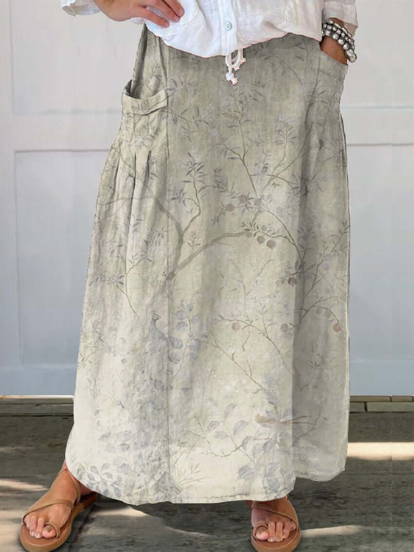 Heidi-Mode | und Frühling Blüht Pflanzen Unschärfe Stil Muster Gedruckt Damen Leinen Tasche Rock