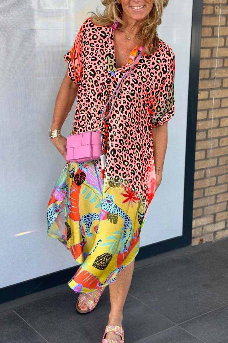 PHOEBE-LÄSSIGES KLEID MIT LEOPARDENPRINT UND KURZEN ÄRMELN
