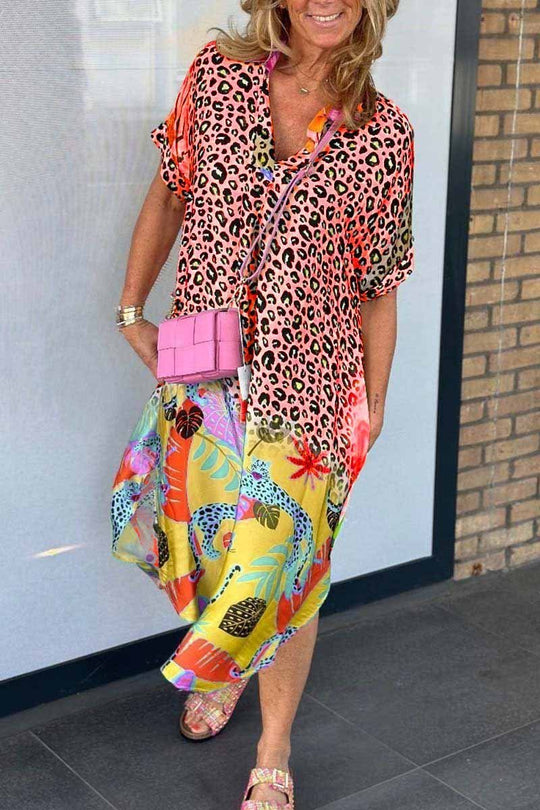 PHOEBE-LÄSSIGES KLEID MIT LEOPARDENPRINT UND KURZEN ÄRMELN