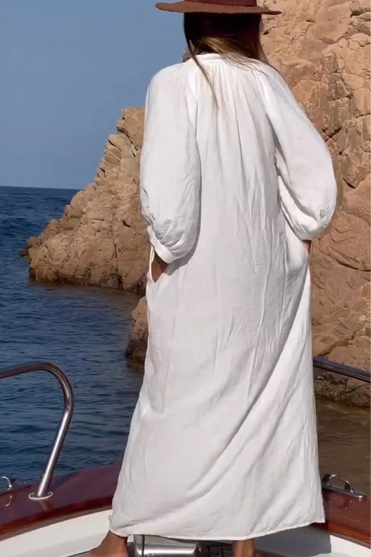 Weißes Satin V-Ausschnitt Kleid