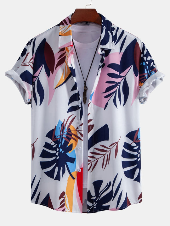 Color Block Print Button Up Hemd