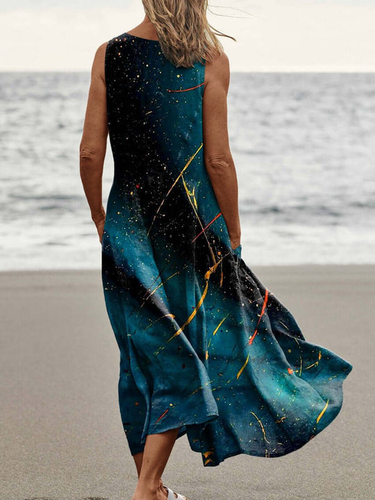 Heidi-Mode | Malerei Kunst Bedrucktes Damen Taschen Latzkleid Leinen Kleid