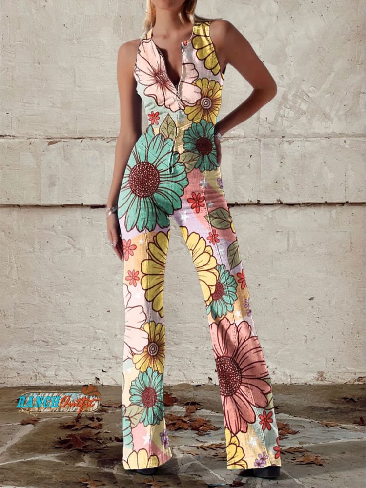 Heidi-Mode | Floral Art Denim Jumpsuit