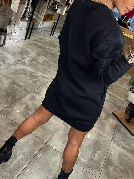 Heidi-Mode | Gemütliches Sweatshirt Kleid In Übergröße mit Fronttasche für Frauen