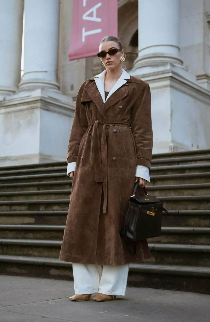 Heidi-Mode | Eleganter Wildleder Trench Coat