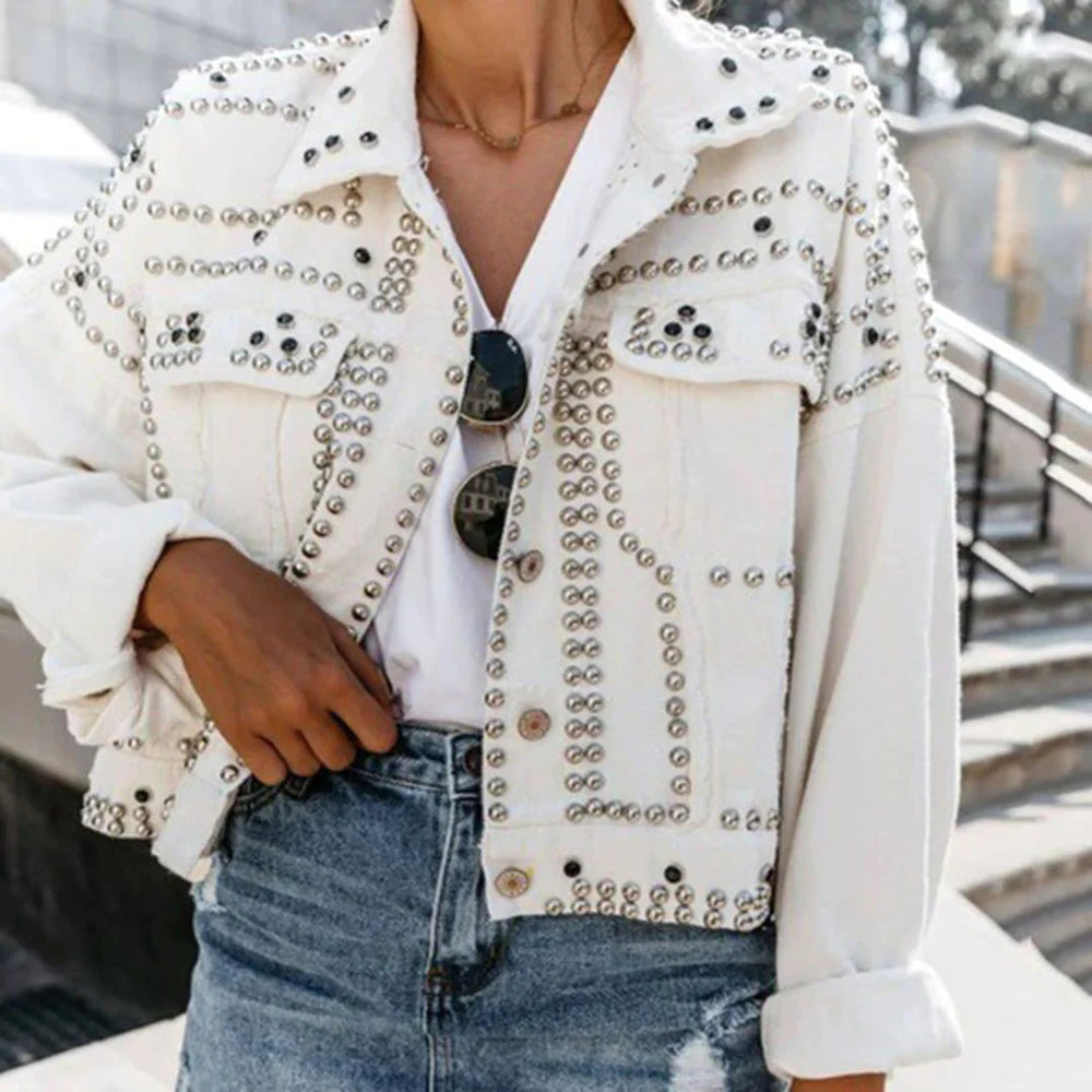 Heidi-Mode | Retro Vegane Lederjacke mit Perlen für Damen