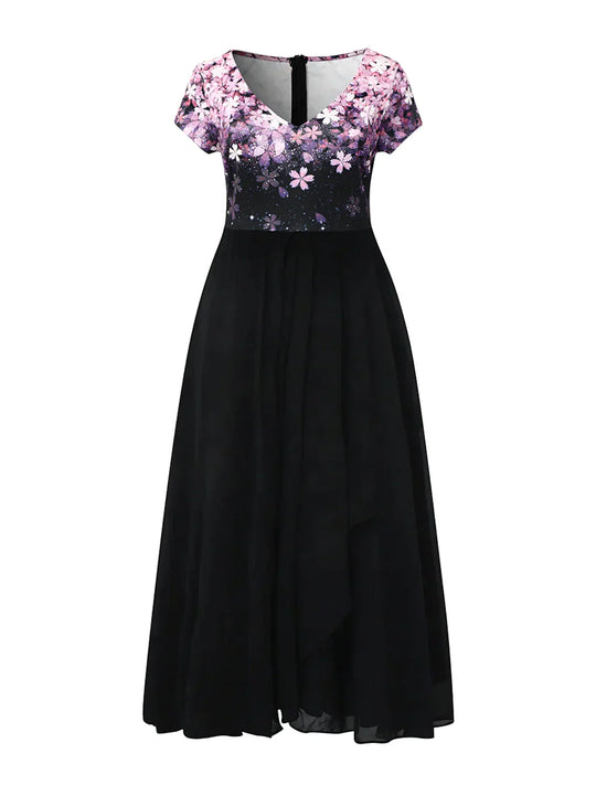 blumige Eleganz Midi Spitzenkleid