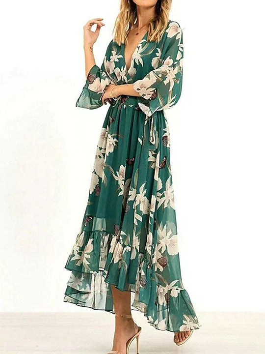 Heidi-Mode | Damen Maxikleid Fließendes V-Ausschnitt