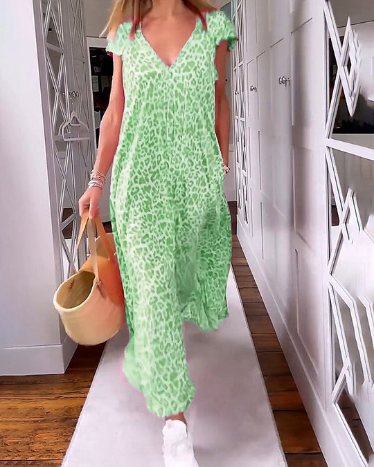 Heidi-Mode | Bedrucktes Damen Kleid mit V-Ausschnitt Elegantes Sommer Outfit