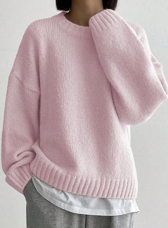 Gemütlicher rosa Pullover mit Rundhalsausschnitt